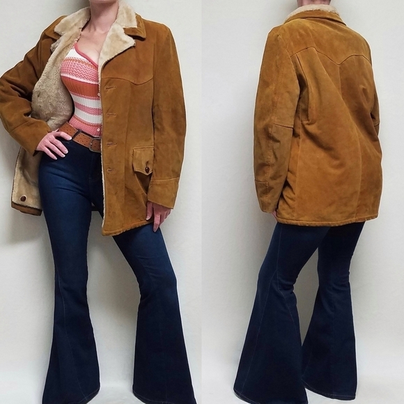 Rare Vintage 70s Peters Sportwear Camel Split Cowhide Suede Leather Western Coat